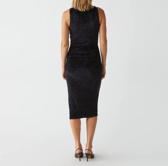 STACEY RUCHED MIDI DRESS-BLACK