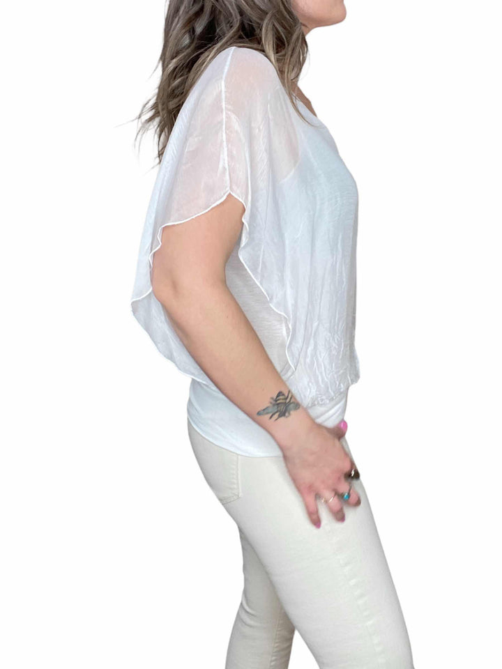 SILK BANDED SHORT SLEEVE TOP - WHITE - Kingfisher Road - Online Boutique