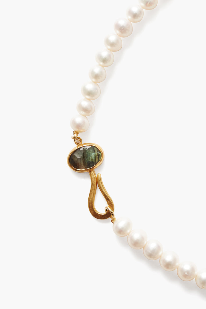 WHITE PEARL ADJUSTABLE BEZEL WRAPPED HOOK NECKLACE - Kingfisher Road - Online Boutique