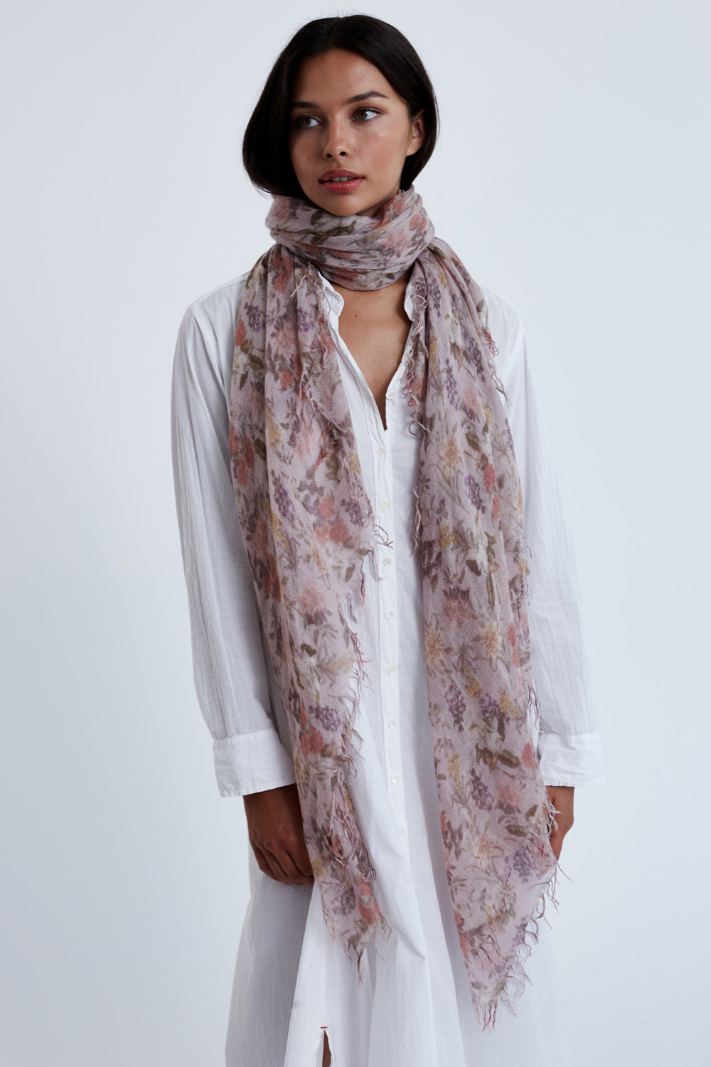 CASHMERE SILK FLORAL PRINT SCARF - MAUVE CHALK - Kingfisher Road - Online Boutique