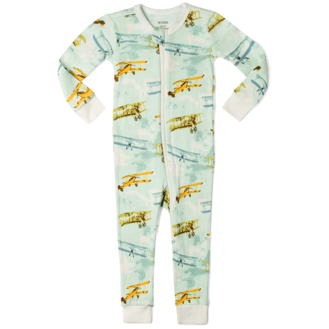 VINTAGE PLANES ORGANIC ZIPPER PAJAMA - Kingfisher Road - Online Boutique