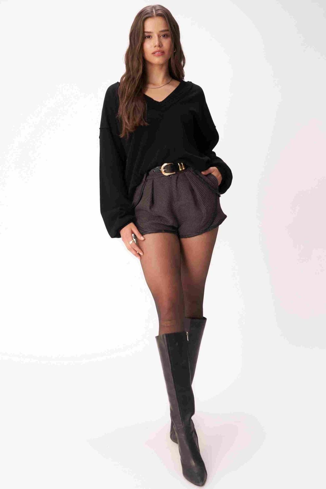 ARYA V-NECK SWEATSHIRT-BLACK - Kingfisher Road - Online Boutique