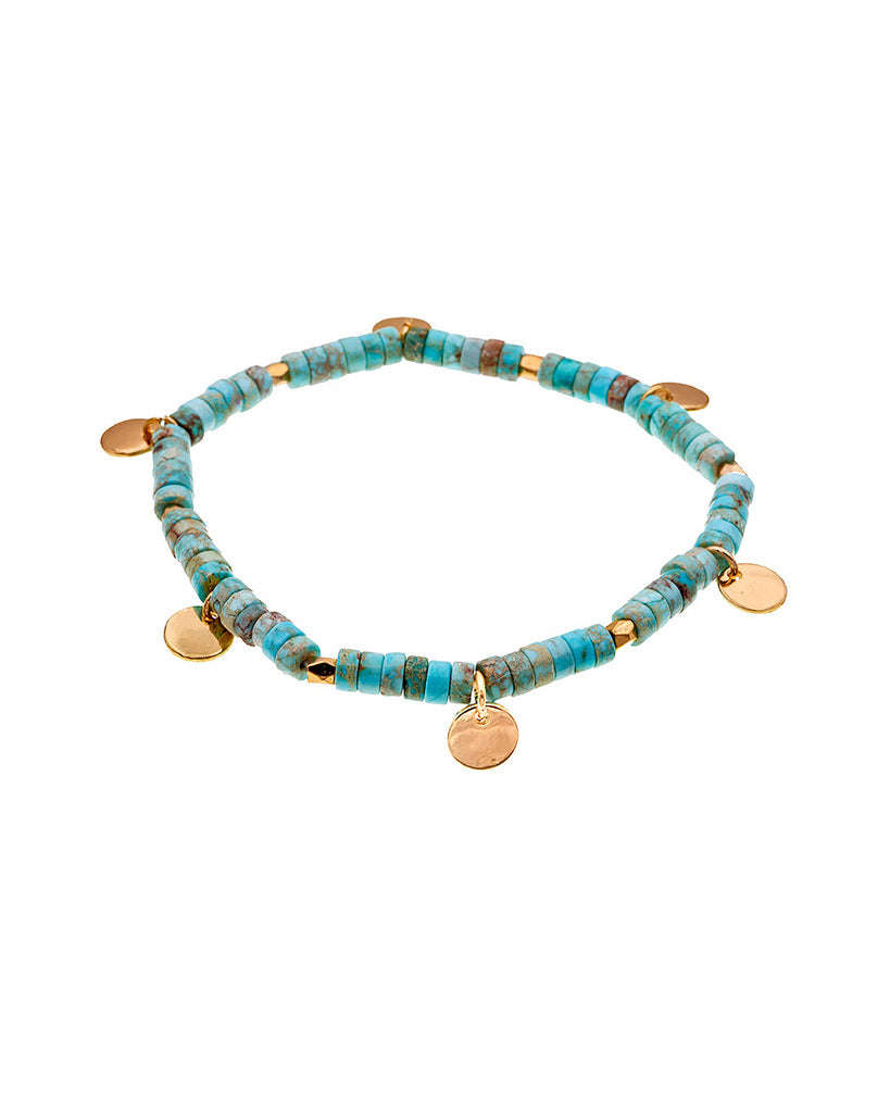 TURQUOISE DISC BEAD AND CHARM STRETCHY - Kingfisher Road - Online Boutique