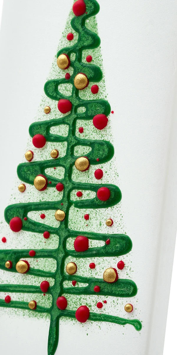 GREEN CHRISTMAS TREE CANDLE - RED/GOLD ORNAMENTS - Kingfisher Road - Online Boutique