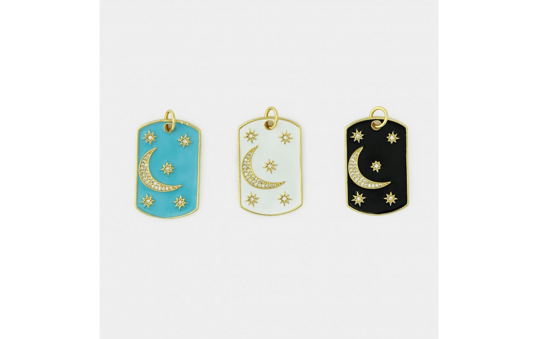 CZ MOON AND STARS ENAMEL TAG - Kingfisher Road - Online Boutique