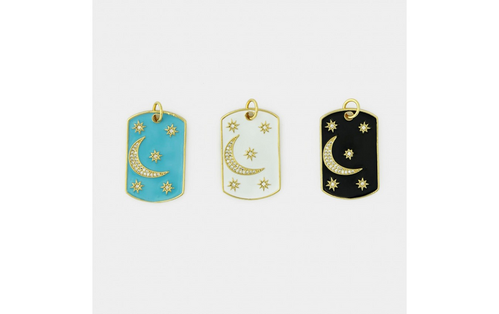 CZ MOON AND STARS ENAMEL TAG - Kingfisher Road - Online Boutique