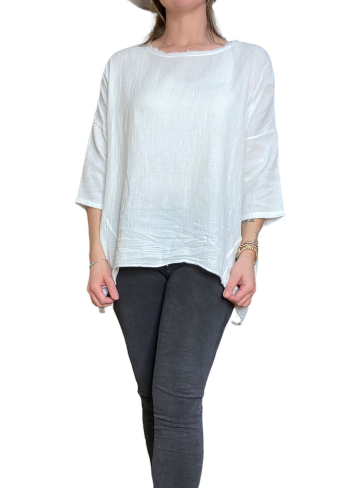 COTTON TOP WITH UNFINISHED NECKLINE - Kingfisher Road - Online Boutique