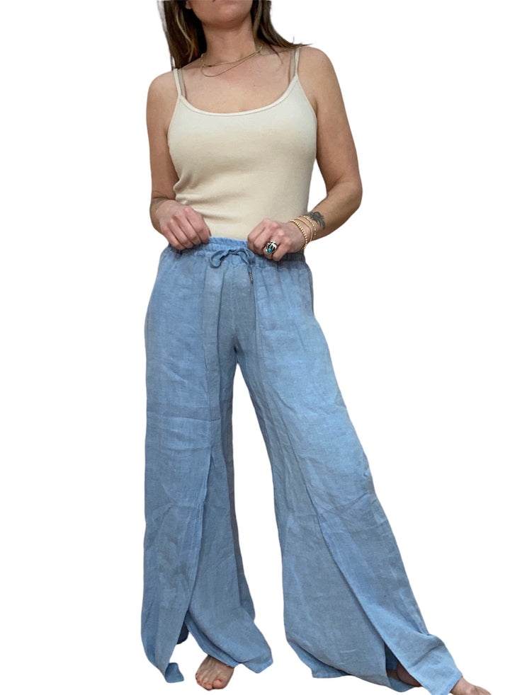 LINEN SPLIT LEG PANT - DENIM - Kingfisher Road - Online Boutique