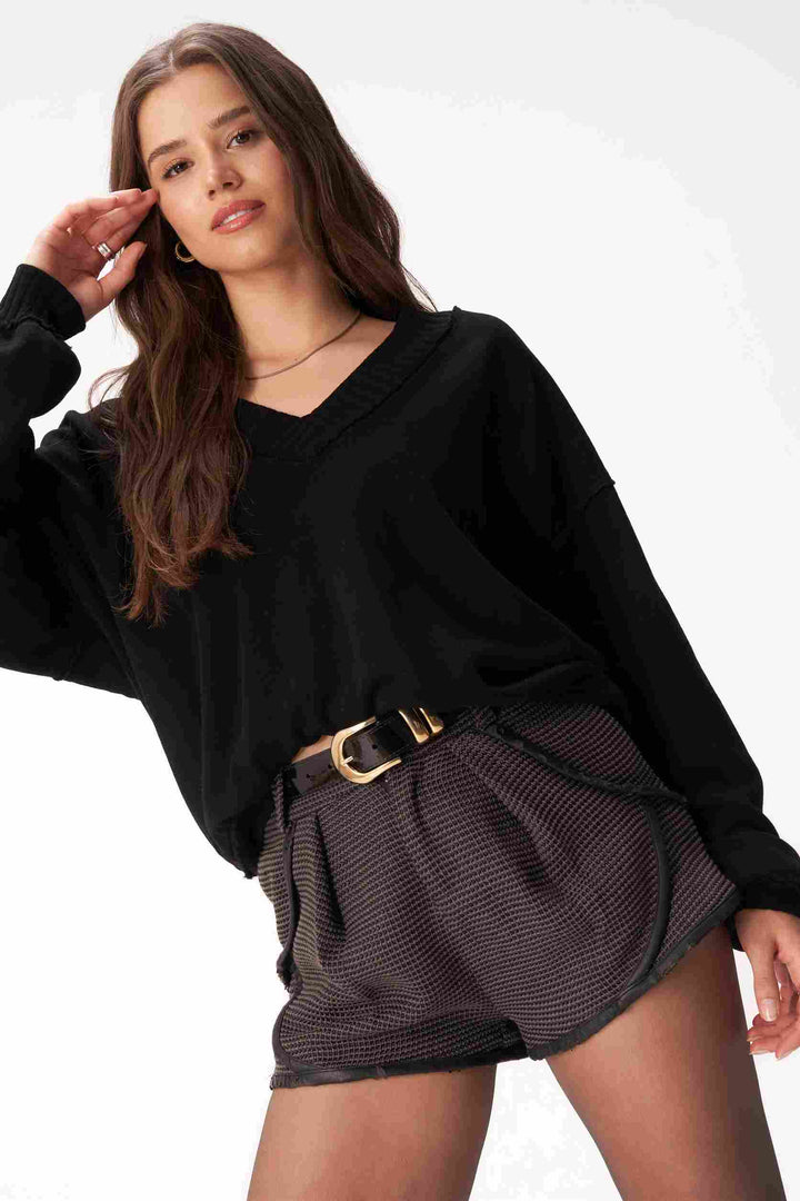 ARYA V-NECK SWEATSHIRT-BLACK - Kingfisher Road - Online Boutique