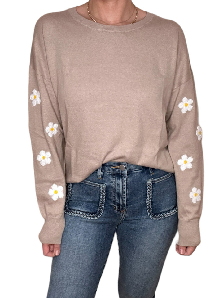 FLOWER SLEEVE SWEATER-LATTE - Kingfisher Road - Online Boutique