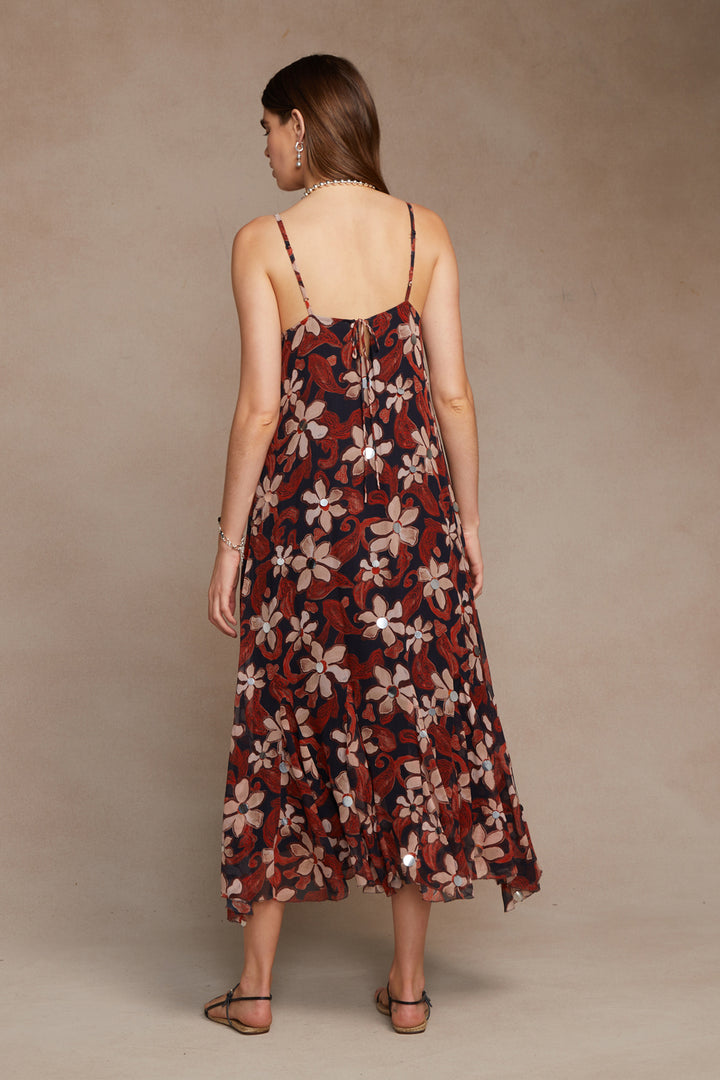 SILK CHIFFON SCATTERED SEQUIN DRESS-DARK SAPPHIRE - Kingfisher Road - Online Boutique