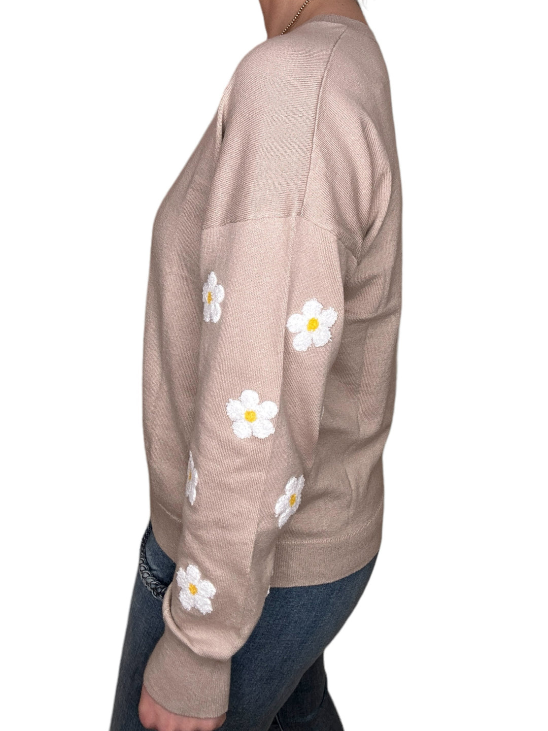 FLOWER SLEEVE SWEATER-LATTE - Kingfisher Road - Online Boutique