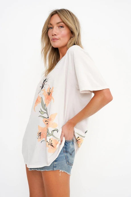 VINTAGE WHITE RISE WITH THE SUN OVERSIZED TEE - Kingfisher Road - Online Boutique