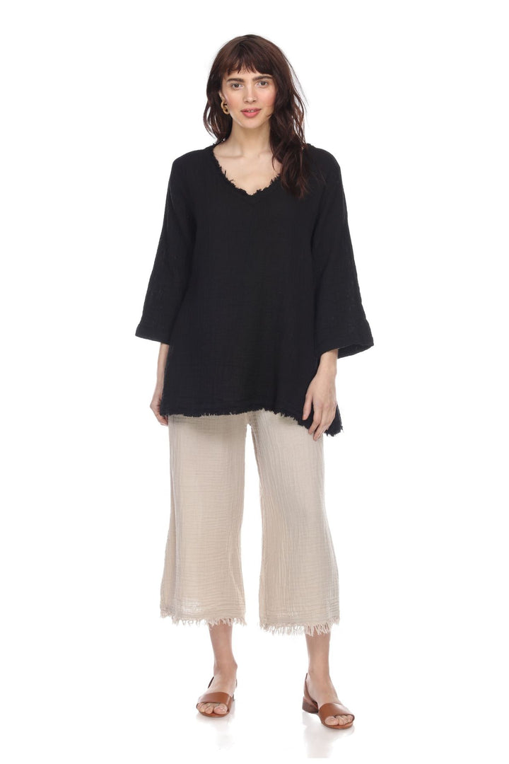 BLACK FRAYED TUNIC - Kingfisher Road - Online Boutique