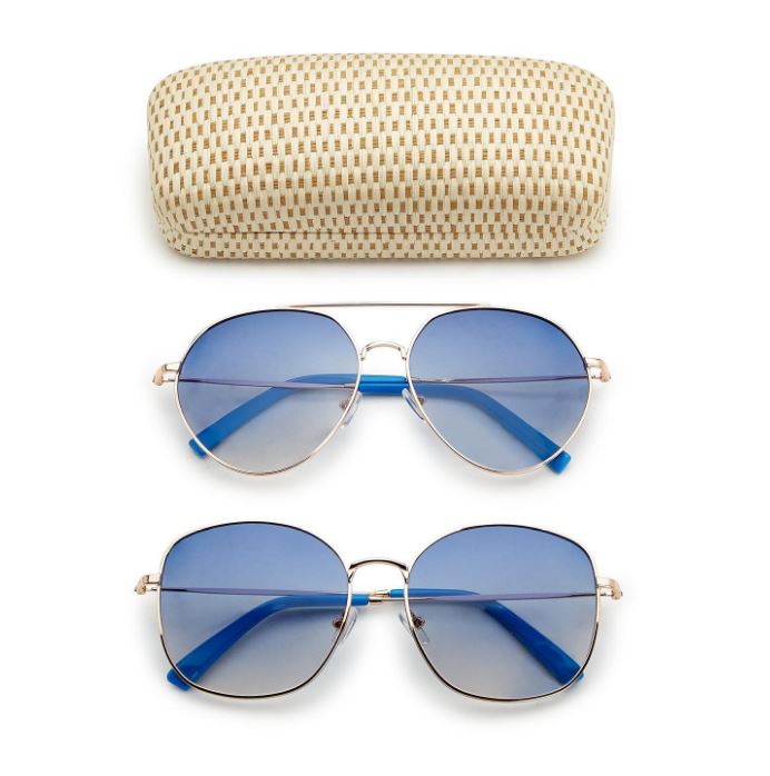 GOLD FRAMED SUNGLASSES WITH BLUE LENS - Kingfisher Road - Online Boutique