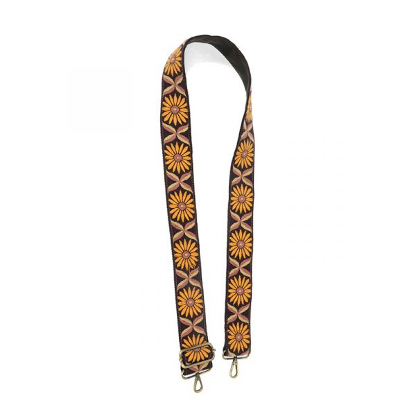 DAISY EMBROIDERED GUITAR STRAP-YELLOW - Kingfisher Road - Online Boutique