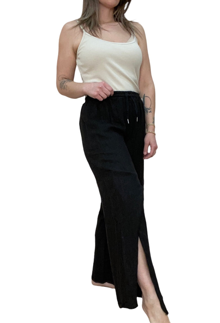 LINEN SPLIT LEG PANT - BLACK - Kingfisher Road - Online Boutique