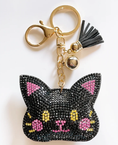 BLACK CRYSTAL KITTY CAT KEYCHAIN - Kingfisher Road - Online Boutique