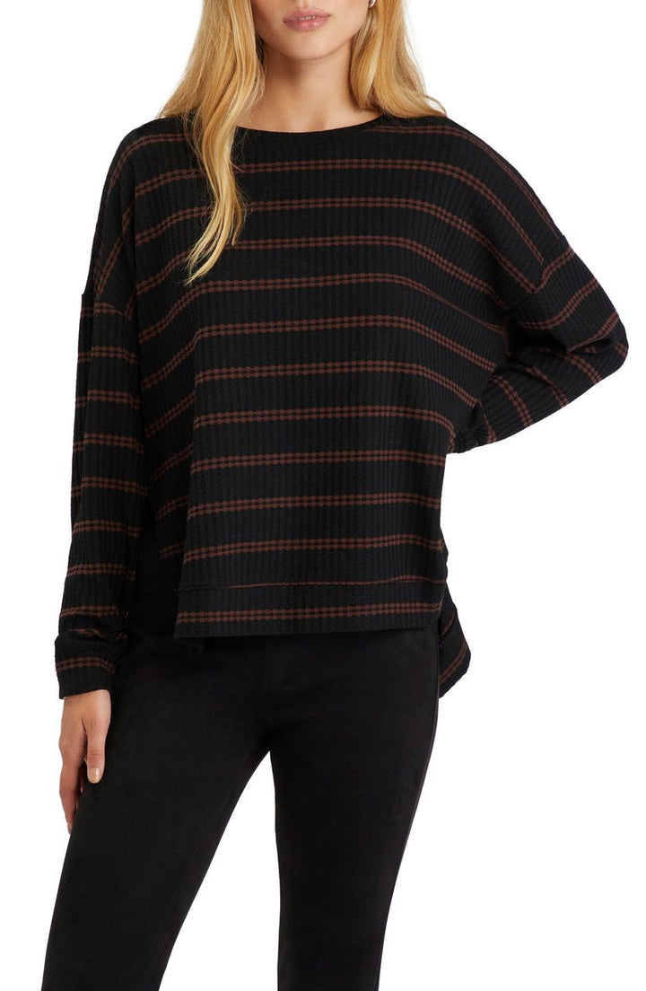 BLACK/MAHOGANY STRIPE SLOW TIME  WAFFLE TUNIC - Kingfisher Road - Online Boutique