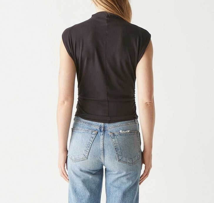 AMARA MOCK NECK POWERSHOULDER TOP-BLACK - Kingfisher Road - Online Boutique