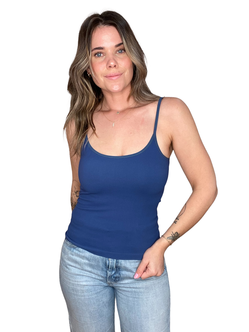 NAVY THIN STRAP SCOOP NECK TANK - Kingfisher Road - Online Boutique