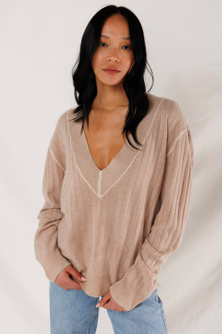 DISTRESSED GIA DEEP V - TOASTED ALMOND - Kingfisher Road - Online Boutique