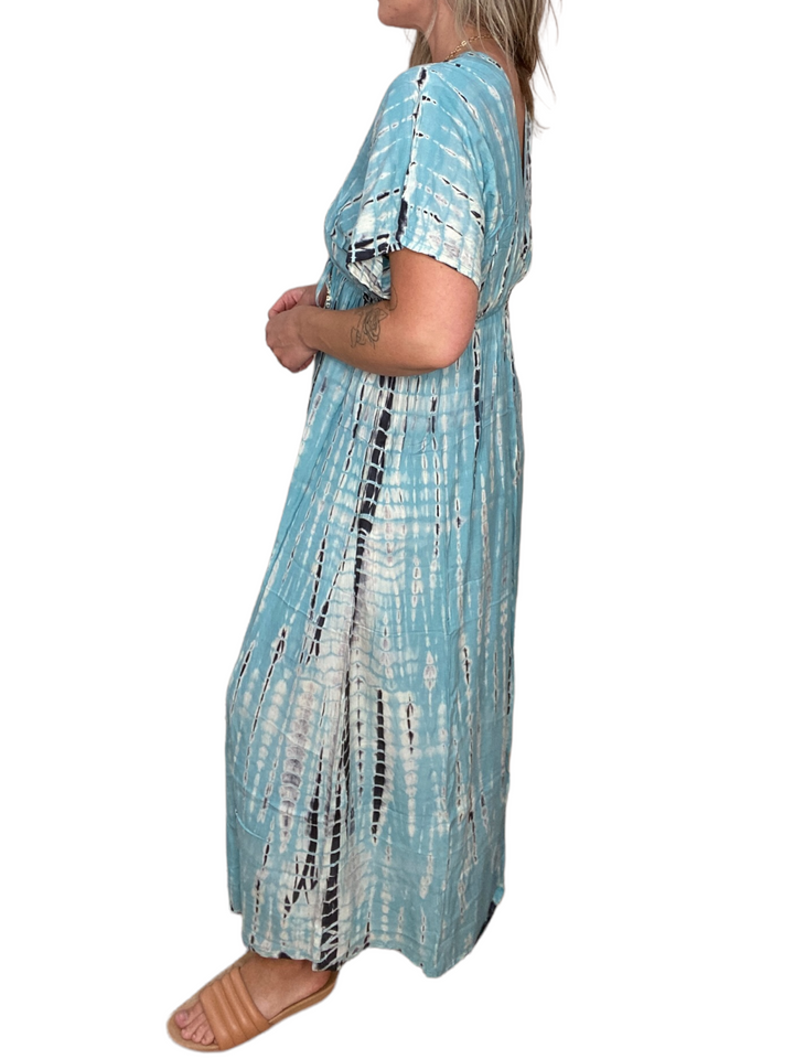 MAXI BUTTERFLY DRESS - BLUE TURQUOISE SHIBORI - Kingfisher Road - Online Boutique