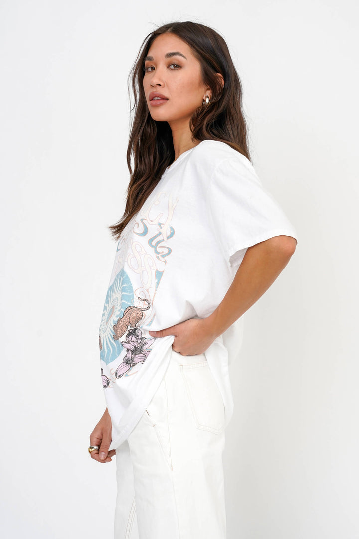 WHITE WHISKEY BUSINESS OVERSIZED TEE - Kingfisher Road - Online Boutique