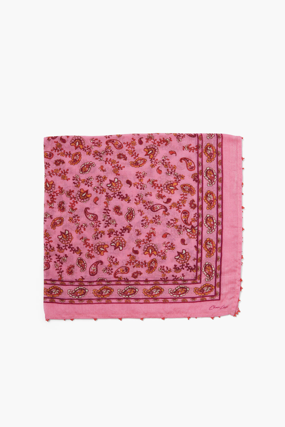 PAISLEY BANDANA WITH SEED BEAD EDGES - FUCHSIA PINK - Kingfisher Road - Online Boutique