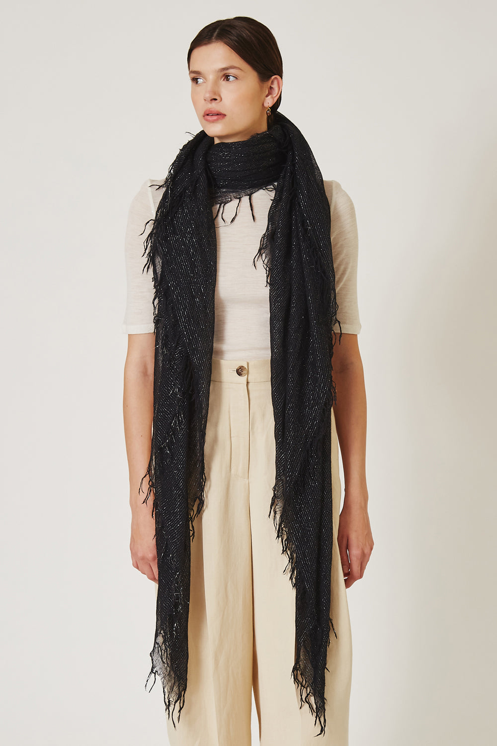 BLACK-SILVER CASHMERE BLEND SCARF - Kingfisher Road - Online Boutique