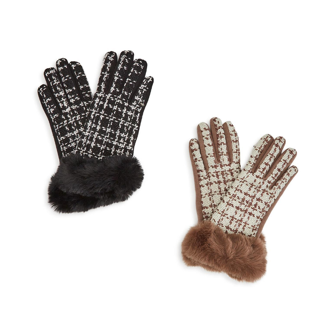 PLAID GLOVE WITH FAUX FUR CUFF - Kingfisher Road - Online Boutique
