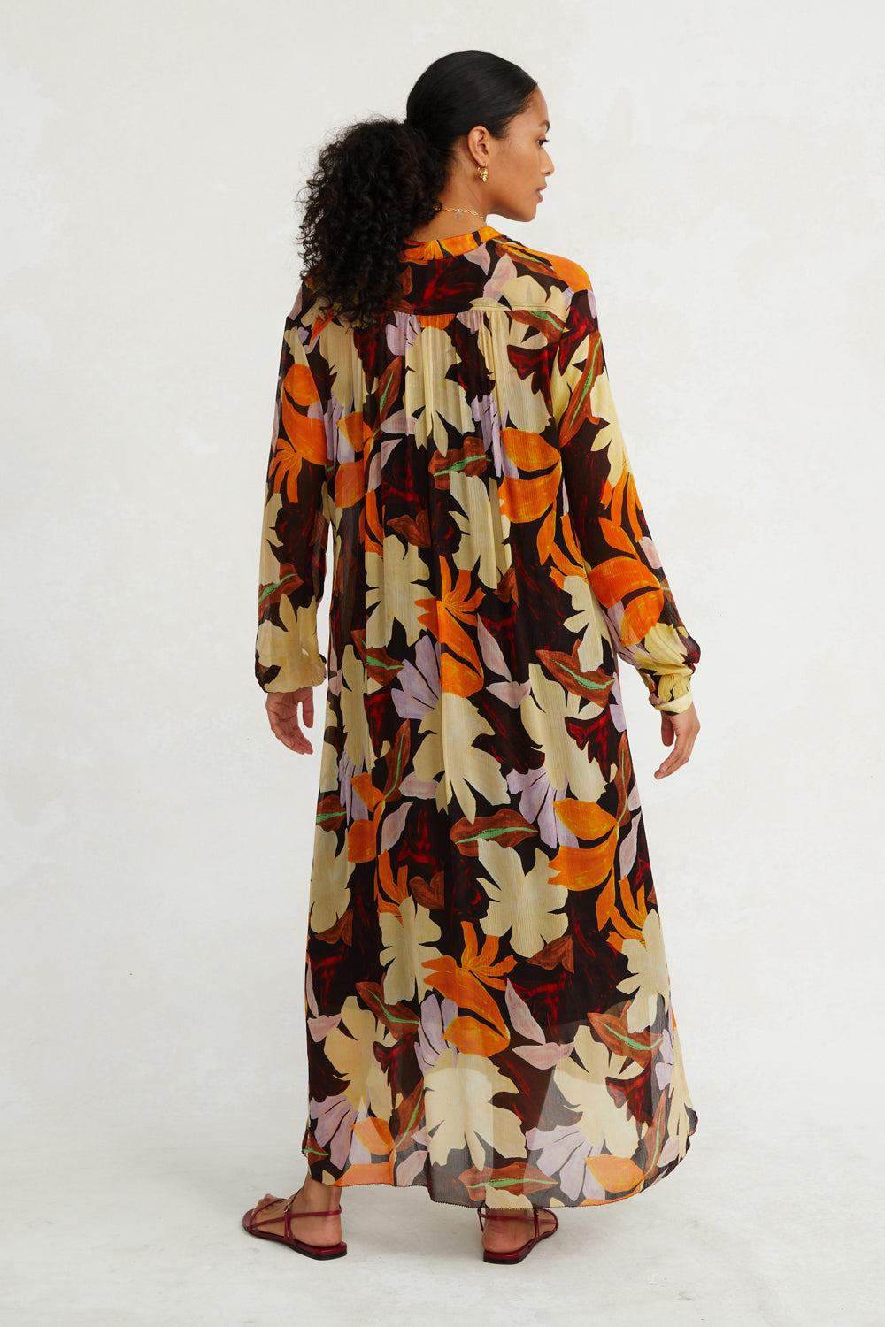 SILK CHIFFON LONG SLEEVE BUTTON DOWN DRESS - MAGNOLIA - Kingfisher Road - Online Boutique