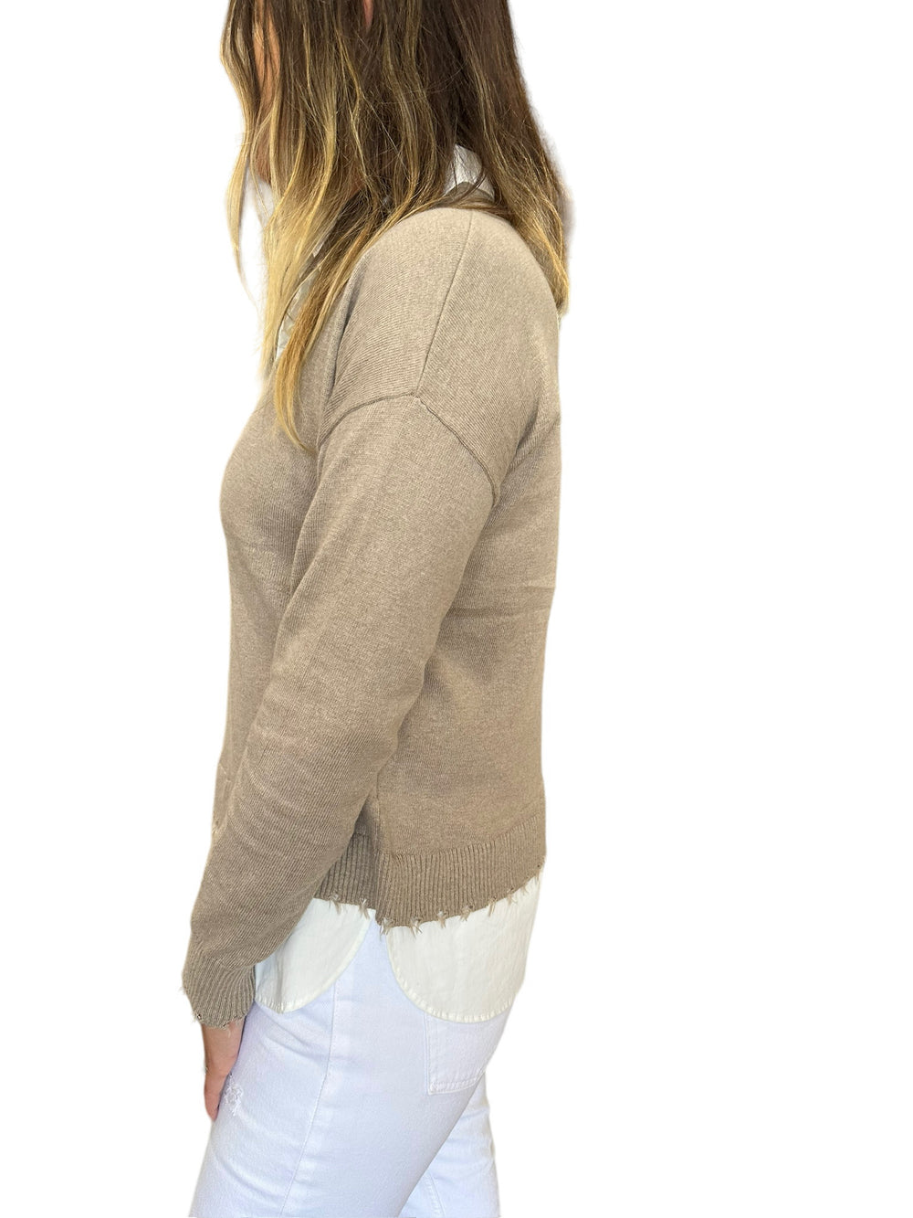 LAYERED V-NECK SWEATER - MUSHROOM - Kingfisher Road - Online Boutique