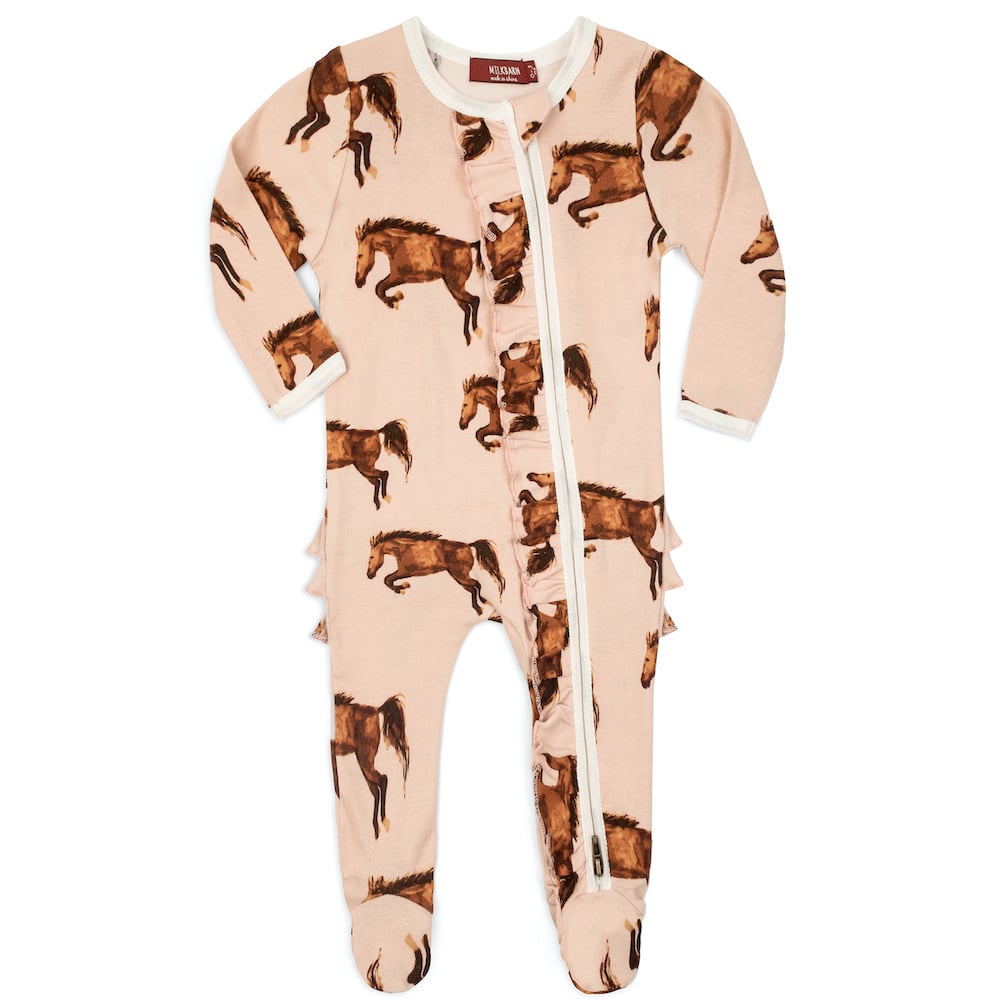 ORGANIC HORSE RUFFLE FOOTED ROMPER - Kingfisher Road - Online Boutique