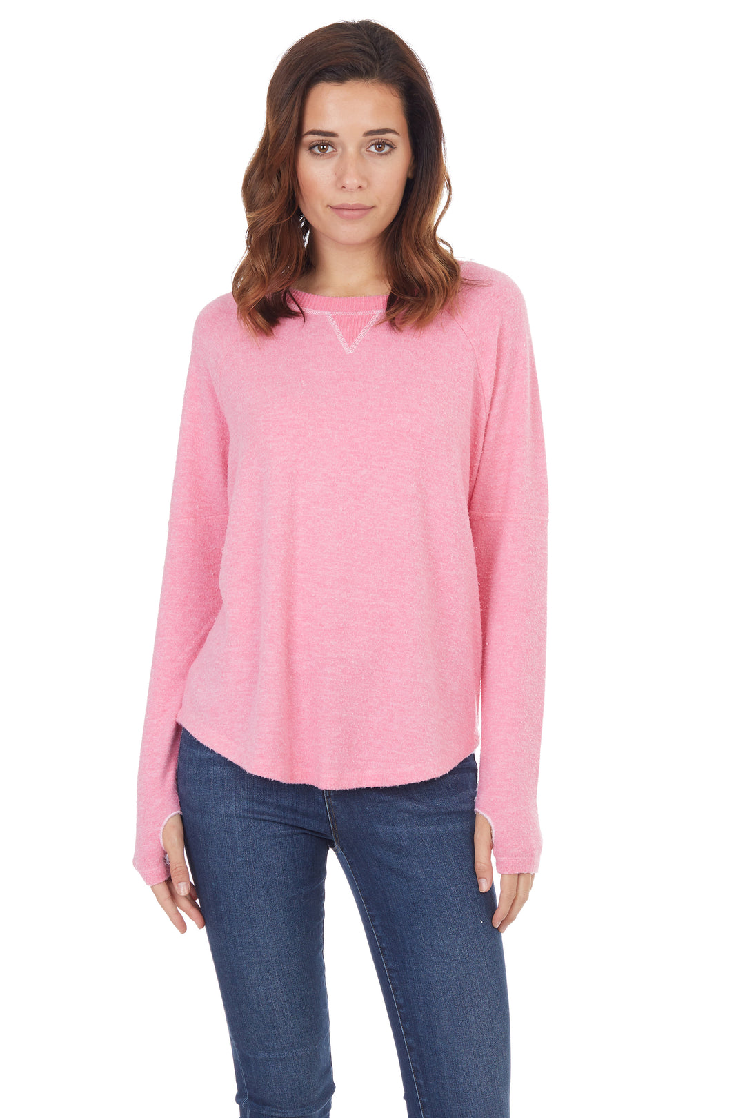 Pink Heather Knit Top With Thumbhole - Kingfisher Road - Online Boutique