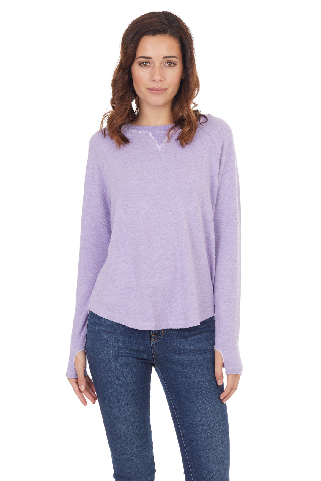 Lavender Heather Knit Top With Thumbhole - Kingfisher Road - Online Boutique
