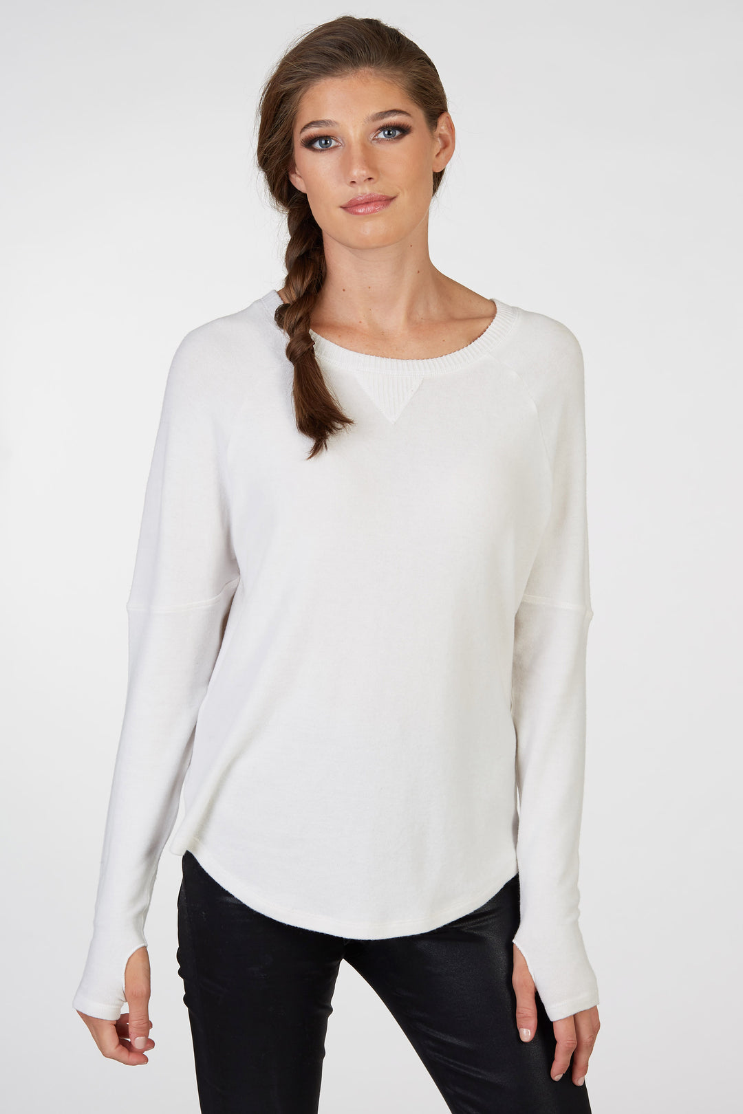 White Heather Knit Top With Thumbhole - Kingfisher Road - Online Boutique