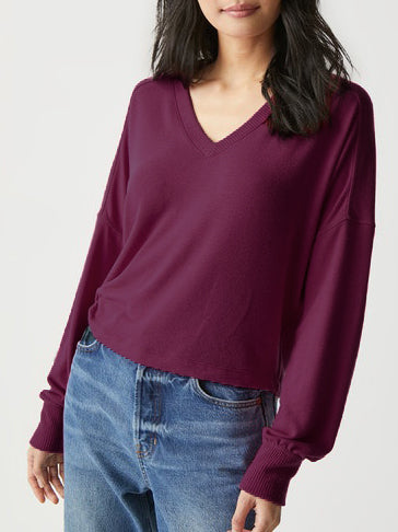 VIC RELAXED V-NECK PULLOVER - PLUM - Kingfisher Road - Online Boutique