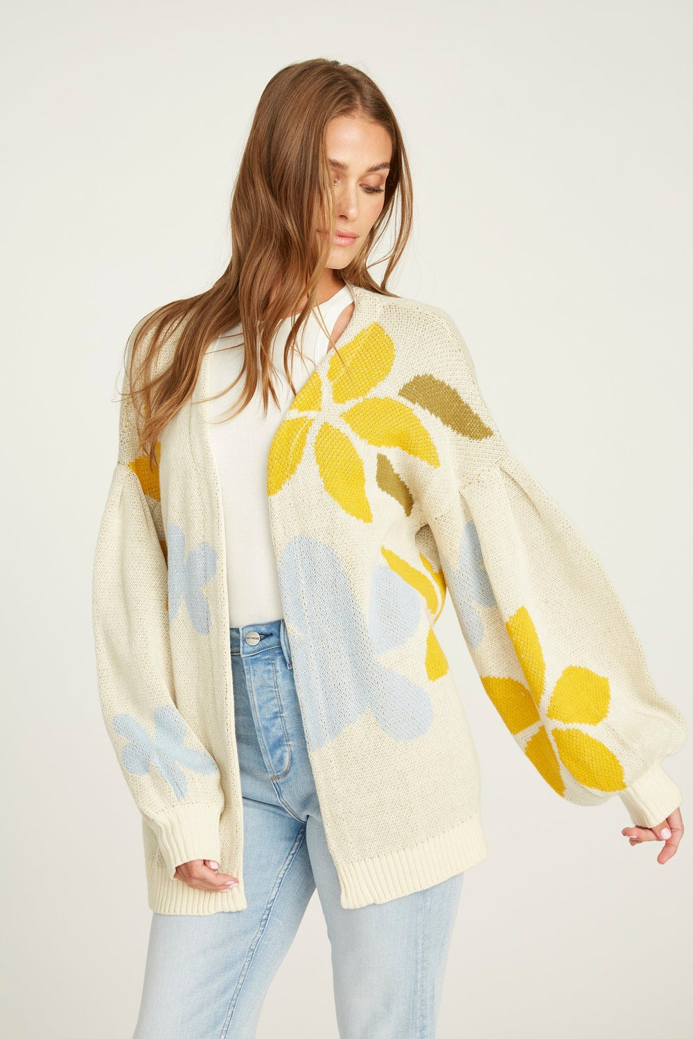 BALLOON SLEEVE CARDIGAN-IVORY - Kingfisher Road - Online Boutique