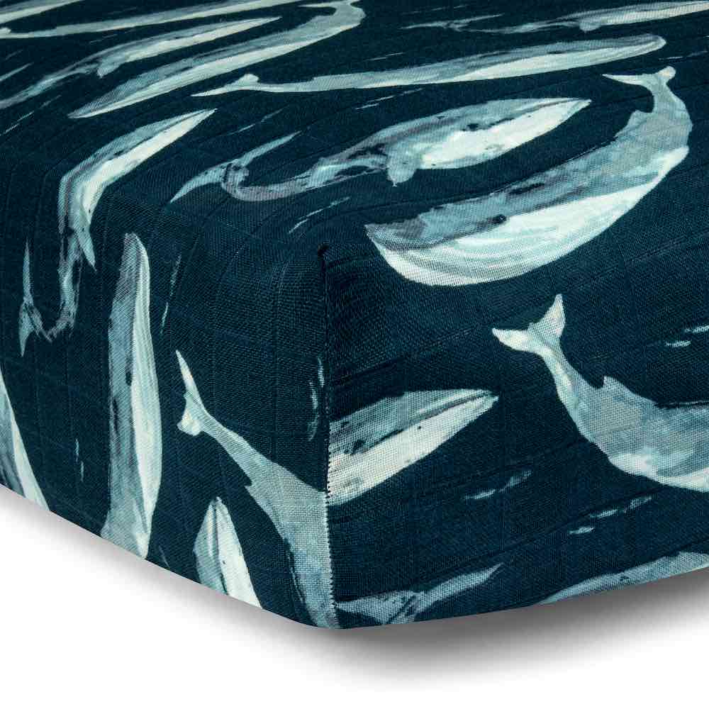 BAMBOO/COTTON BLUE WHALE CRIB SHEET - Kingfisher Road - Online Boutique