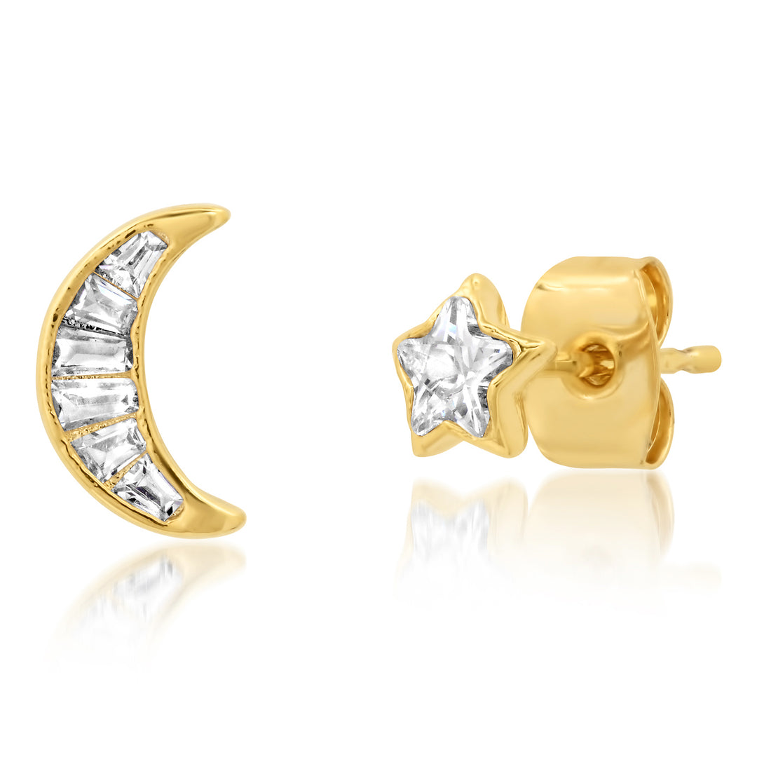 STAR AND MOON CZ STUDS-GOLD - Kingfisher Road - Online Boutique