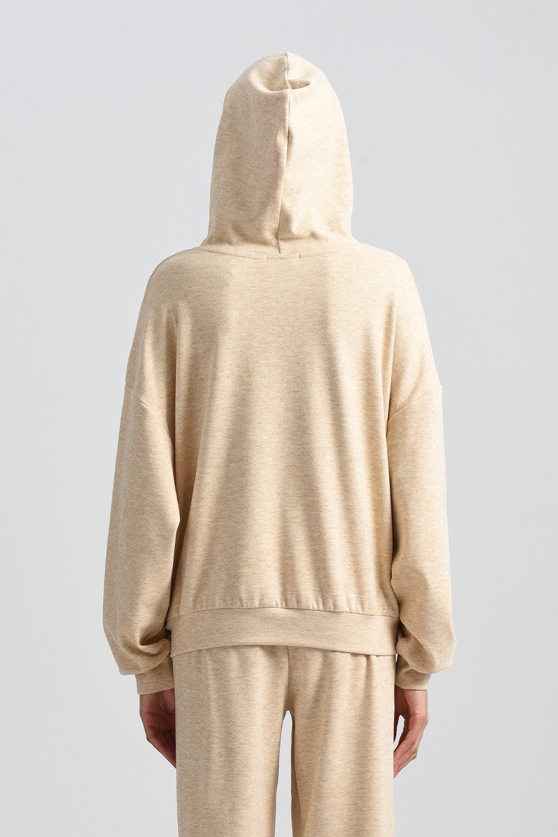 ZIP UP HOODIE W/DRAWSTRING - BEIGE - Kingfisher Road - Online Boutique