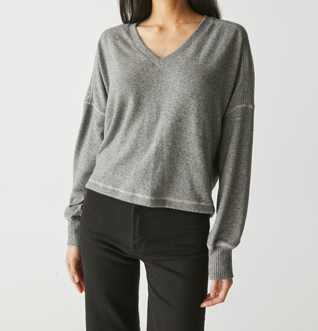 VIC SPARKLE RELAXED V-NECK PULLOVER-GUNMETAL - Kingfisher Road - Online Boutique