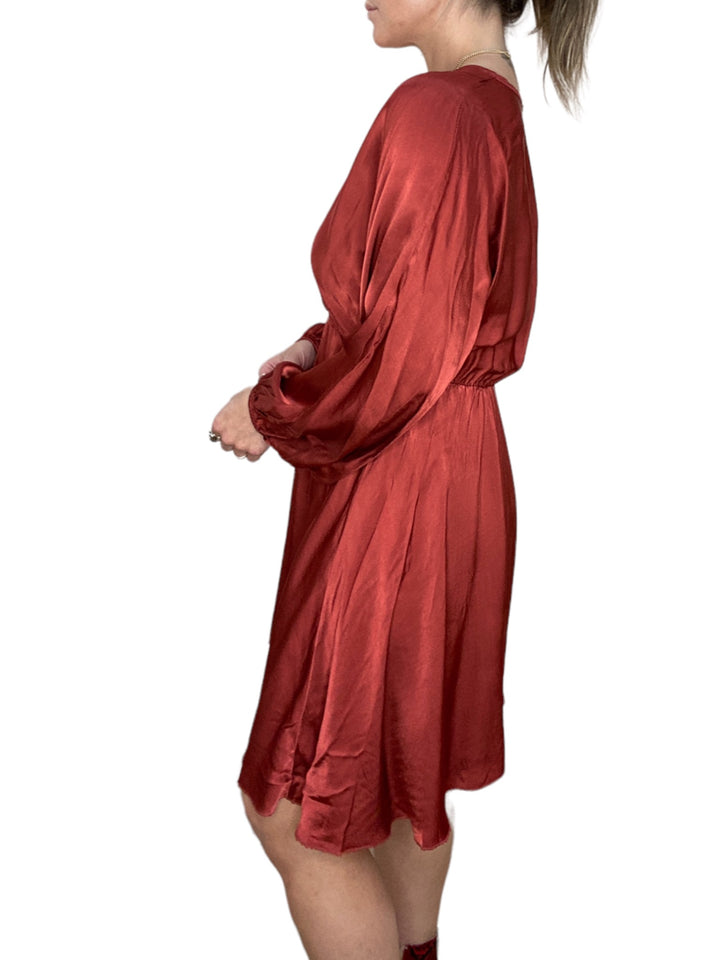 SURPLICE SILKY  DRESS - TOMATO - Kingfisher Road - Online Boutique