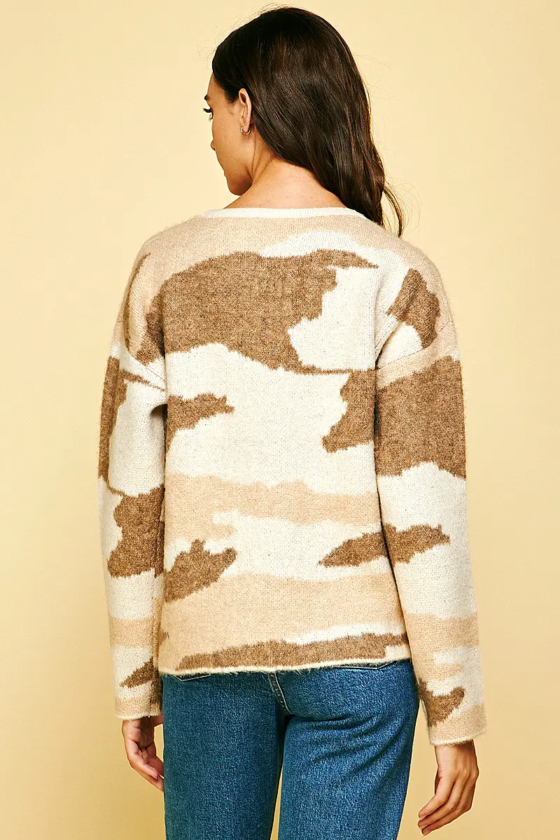 NATURAL CAMO CREW NECK SWEATER - Kingfisher Road - Online Boutique