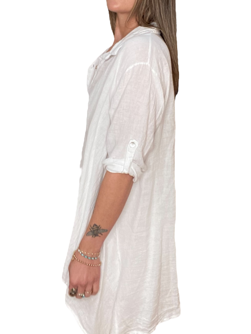 LINEN BUTTON DOWN TUNIC WHITE - Kingfisher Road - Online Boutique
