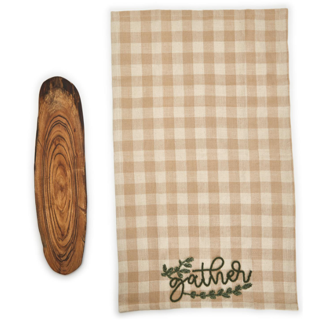 GATHER SERVING BOARD W/ EMBROIDERED DISH TOWEL - Kingfisher Road - Online Boutique