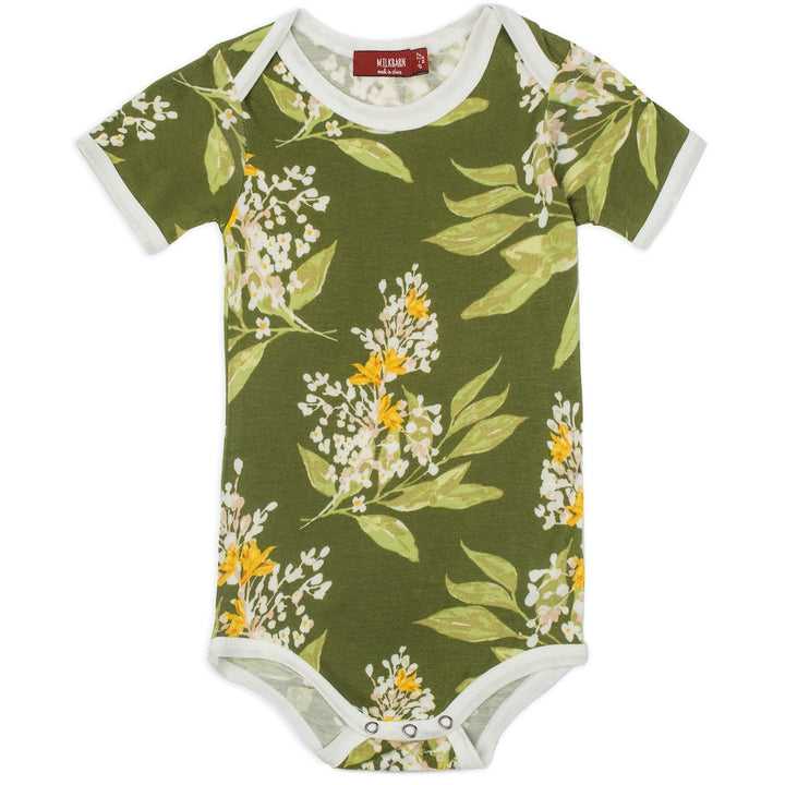 SHORT SLEEVE BAMBOO GREEN FLORAL ONESIE - Kingfisher Road - Online Boutique