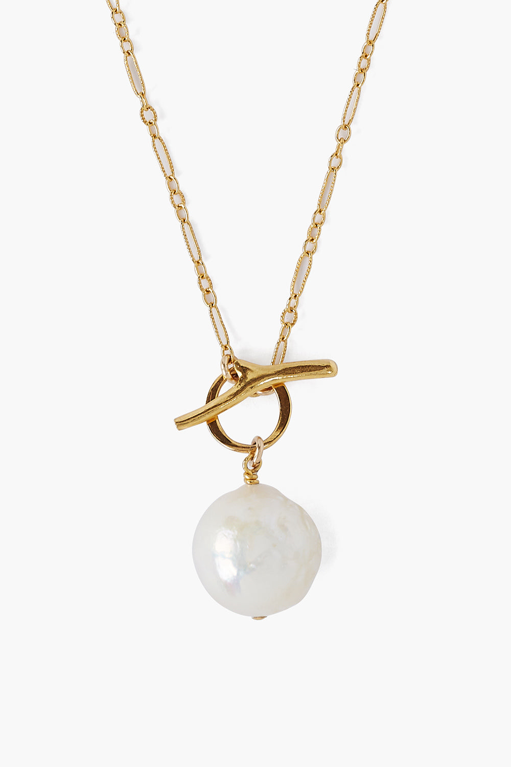 18K GOLD PLATED 17" NECKLACE-WHITE PEARL - Kingfisher Road - Online Boutique