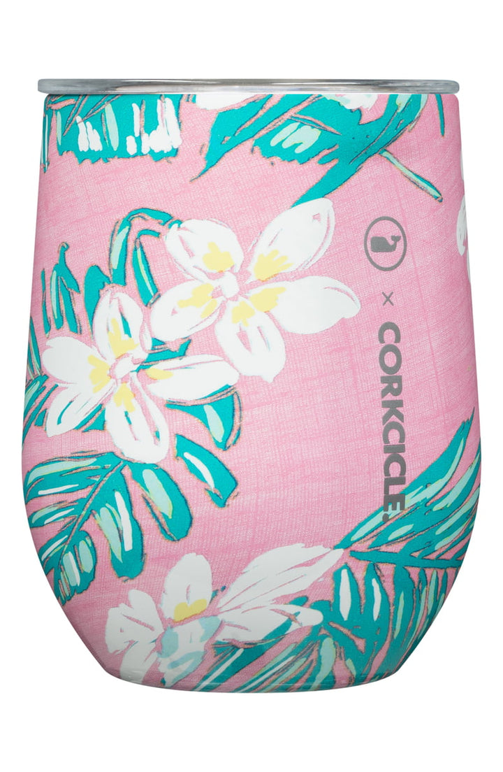 Pink Tropical Flowers Stemless Cup 12oz - Kingfisher Road - Online Boutique